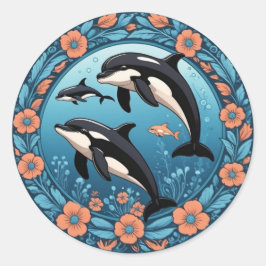 Niedliche Orca Pod Swims mit Blume Aufkleber