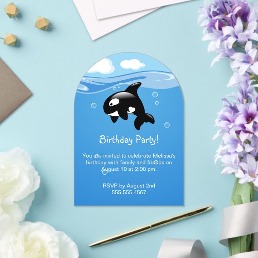 Niedliche Orca Whale Geburtstagsparty Acryleinladungen (Insitu (Hochzeit))