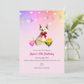 Niedliche Origami Cat & Cranes jedes Alter Geburts Einladung (Stehend Vorderseite)