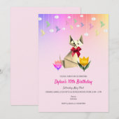 Niedliche Origami Cat & Cranes jedes Alter Geburts Einladung (Vorne/Hinten)