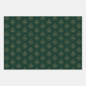 Niedliche Ornamente aus dunkelgrünem Weihnachtsgol Geschenkpapier Set (Vorderseite 3)