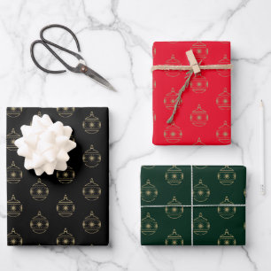 Niedliche Ornamente aus dunkelgrünem Weihnachtsgol Geschenkpapier Set