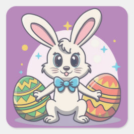 Niedliche Osteraufkleber für Bunny Egs Platz Quadratischer Aufkleber