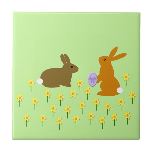 Niedliche Osterbäume und Affodilen Keramik Tile Fliese (Vorderseite)