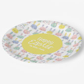 Niedliche Osterbünen mit Blume in Pastellfarben Pappteller (Schrägansicht)