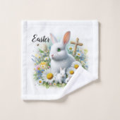 Niedliche Osterbünen, Wildblumen und Kreuz Badhandtuch Set (Waschlappen)