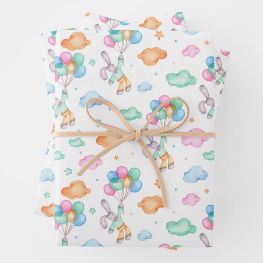 Niedliche Osterbunnien und Balloons Geschenkpapier Set (Beispiel)