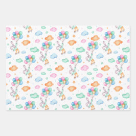 Niedliche Osterbunnien und Balloons Geschenkpapier Set