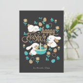 Niedliche OsterBunnies Feiertagskarte (Stehend Vorderseite)