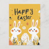 Niedliche Osterbunnies Gelbe Postkarte (Vorderseite)