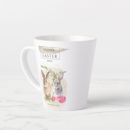 Niedliche OsterBunnies | Happy Oaster Watercolor A Milchtasse (Linke Ecke)