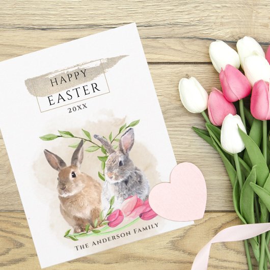 Niedliche OsterBunnies | Happy Oaster Watercolor A Postkarte