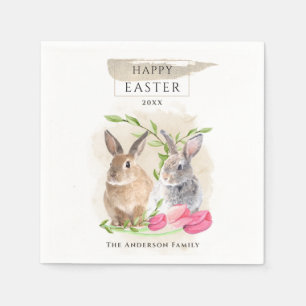 Niedliche OsterBunnies Happy Oaster Watercolor A Serviette