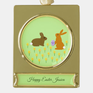 Niedliche OsterBunnies und Affodien kundenspezifis Banner-Ornament Gold