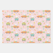 Niedliche Osterbüscheln in Karotten und Eierautos  Geschenkpapier Set (Vorderseite)