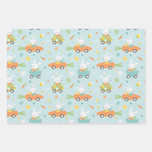 Niedliche Osterbüscheln in Karotten und Eiern Geschenkpapier Set (Vorderseite)