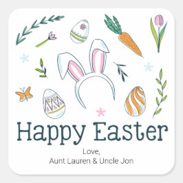 Niedliche Osterdoodles Quadratischer Aufkleber