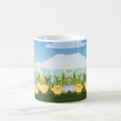 Niedliche Ostereier Baby Chicks und Blume Szene Kaffeetasse (Mittel)