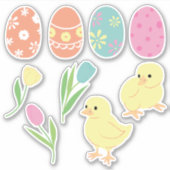 Niedliche Ostereier, dekorierte Eizellen und Tulpe Aufkleber (Vorderseite)