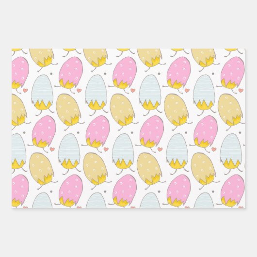 Niedliche Ostereier, Osterhühner und rosa Punkte Geschenkpapier Set (Vorderseite 3)