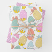 Niedliche Ostereier, Osterhühner und rosa Punkte Geschenkpapier Set (Beispiel)