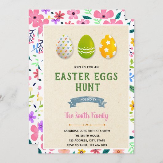 Niedliche Ostereier Party Einladung (Vorne/Hinten)