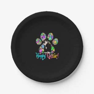 Niedliche Ostereier Paw Tuxedo Cat Happy Eas Pappteller