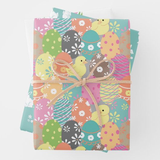 Niedliche Ostereier und -bunnies, Frühlingstulips Geschenkpapier Set (Beispiel)