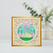 Niedliche Ostereierjagd und farbenfrohe Schmetterl Einladung (Stehend Vorderseite)