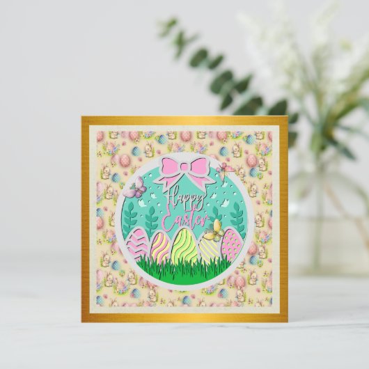 Niedliche Ostereierjagd und farbenfrohe Schmetterl Einladung (Stehend Vorderseite)