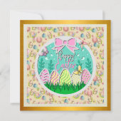 Niedliche Ostereierjagd und farbenfrohe Schmetterl Einladung (Vorderseite)