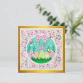 Niedliche Ostereierjagd und farbenfrohe Schmetterl Einladung (Stehend Vorderseite)