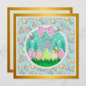 Niedliche Ostereierjagd und farbenfrohe Schmetterl Einladung (Vorne/Hinten)