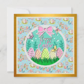 Niedliche Ostereierjagd und farbenfrohe Schmetterl Einladung (Vorderseite)