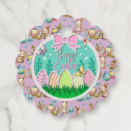 Niedliche Ostereierjagd und farbenfrohe Schmetterl Geschenkanhänger (Vorderseite)