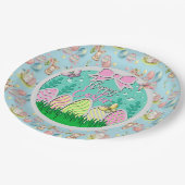 Niedliche Ostereierjagd und farbenfrohe Schmetterl Pappteller (Schrägansicht)