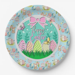 Niedliche Ostereierjagd und farbenfrohe Schmetterl Pappteller