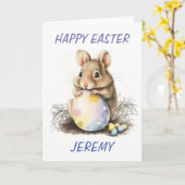 Niedliche Osterfarben-Maus Personalisiert Karte (Gelbe Blume)