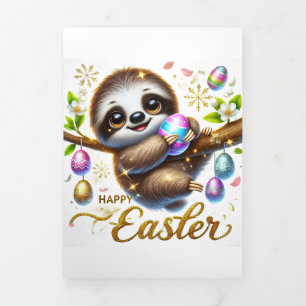 Niedliche Ostergrußkarte mit Sloth Dreifach Gefaltete Karte