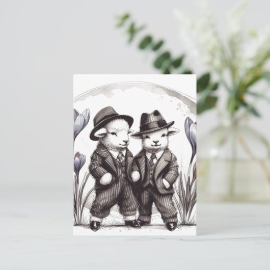 Niedliche Osterhämmer im Anzug Postkarte (Stehend Vorderseite)