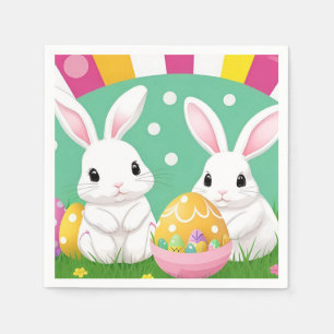 Niedliche Osterhasen mit dekorativen Eiern Serviette