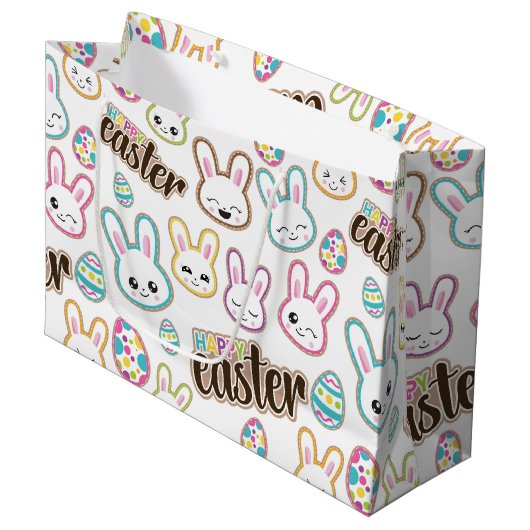 Niedliche Osterhasen-Muster-Partytasche Große Geschenktüte (Vorderseite Schrägansicht)