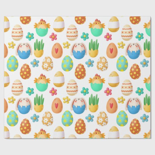 Niedliche Osterhühner, Bunnies und Eier Geschenkpapier (Flach)