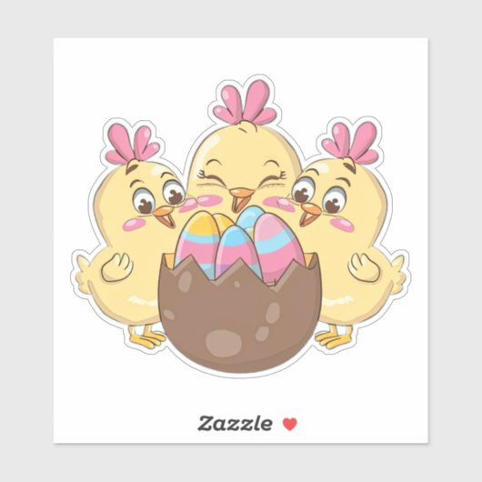 Niedliche Osterhühner mit Ei Aufkleber (Blatt)