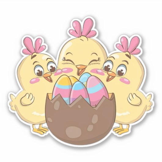 Niedliche Osterhühner mit Ei Aufkleber (Vorderseite)