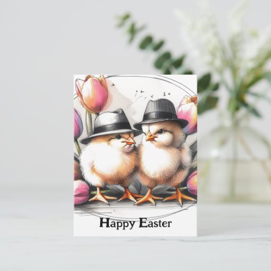 Niedliche Osterhühner Postkarte (Stehend Vorderseite)