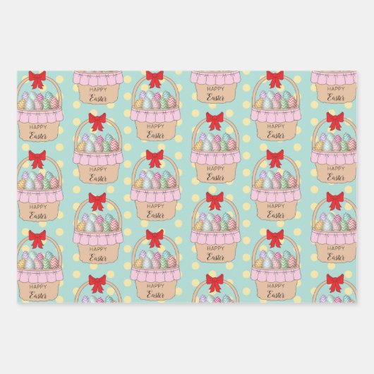 Niedliche Osterkörbe und Pastelleier Geschenkpapier Set (Vorderseite)