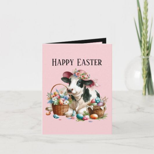 Niedliche Osterkuh-Nachricht Feiertagskarte (Vorderseite)