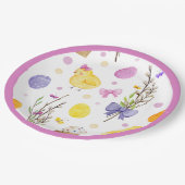 Niedliche Osterküken und Eierpastete Pappteller (Schrägansicht)