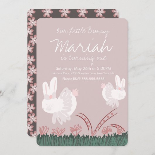 Niedliche Ostern 1. Geburtstag Handgezeichnet Einladung (Vorne/Hinten)